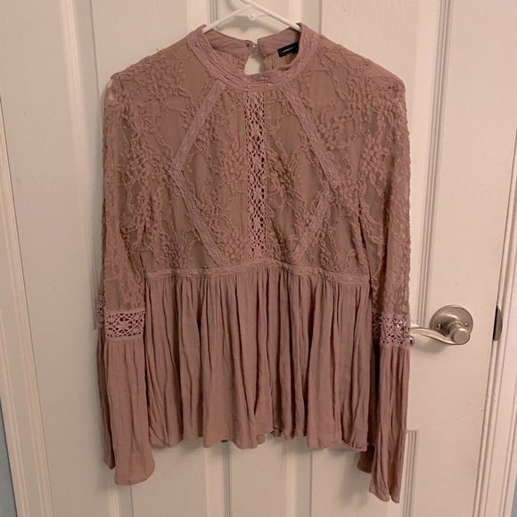 Pink lacy high neck top. - Picture 2 of 5